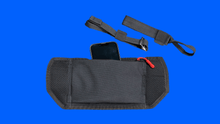 Load image into Gallery viewer, Black belly band waist bag with GLH Systems branding on a blue background