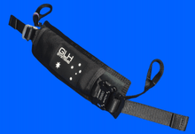 Load image into Gallery viewer, Black belly band waist bag with GLH Systems branding on a blue background
