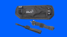 Load image into Gallery viewer, Black belly band waist bag with GLH Systems branding on a blue background
