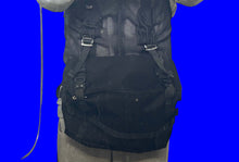 Load image into Gallery viewer, Rear view of GLH Systems parachute harness showing back panel and container attachment points
