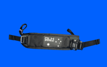 Load image into Gallery viewer, Black belly band waist bag with GLH Systems branding on a blue background
